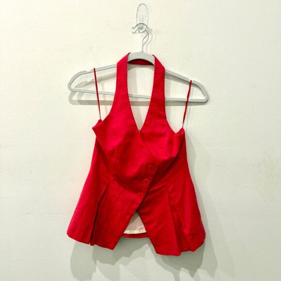 NWT Zara Sleeveless Halter Neck Open Back Waist Coat Vest Red Women's Size XS - Picture 1 of 5